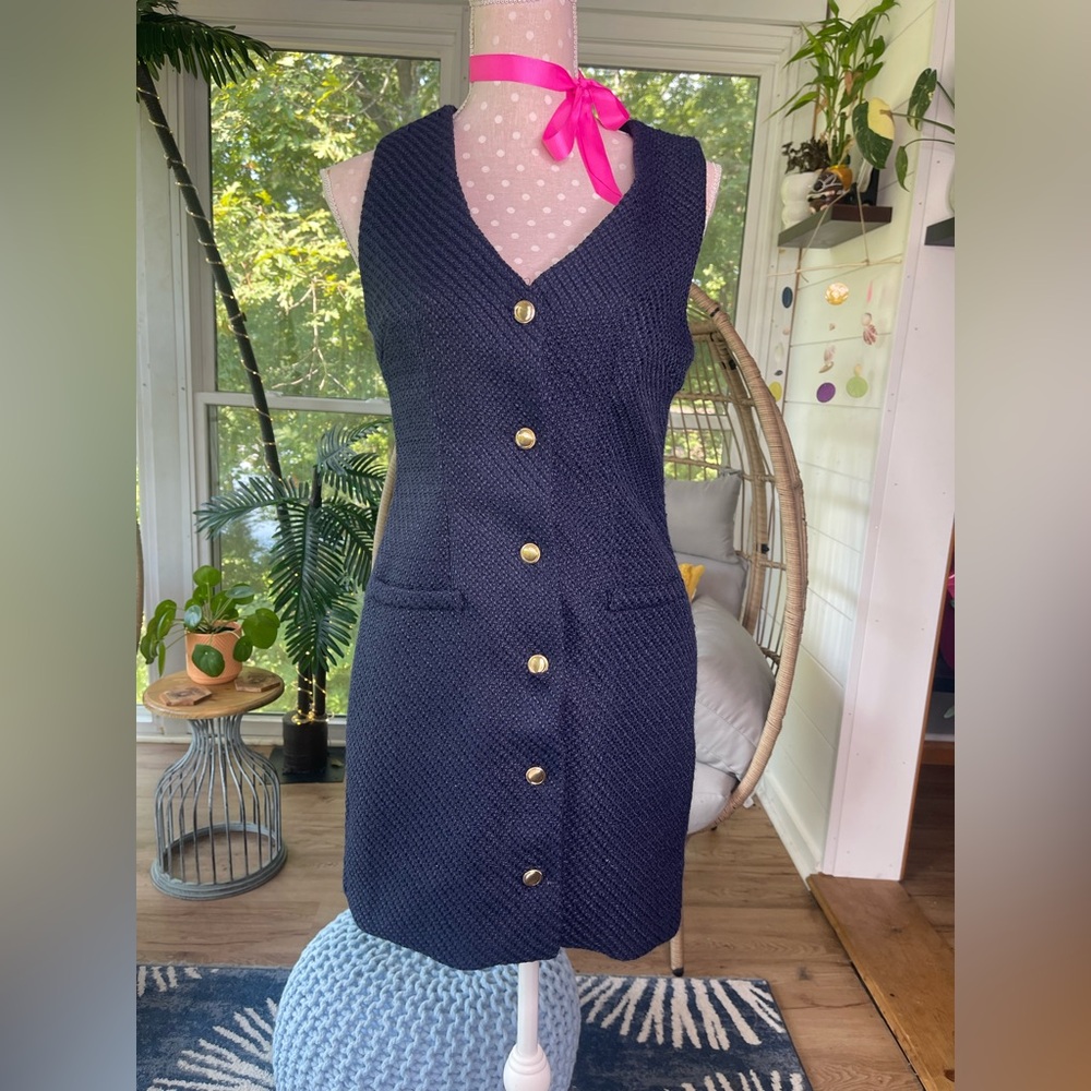 BeBop Navy Blue Dress with Gold Buttons